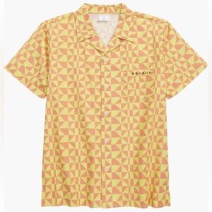 PacSun Yellow and Pink Geometric Men's Shirt. Size 8 Medium